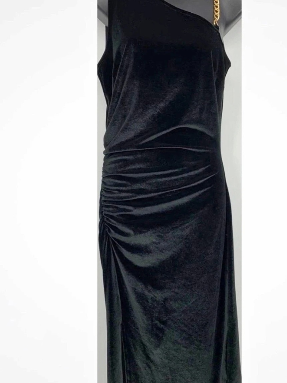 Michael Kors Ruched Chain-Detail Midi Dress in Black Size Medium